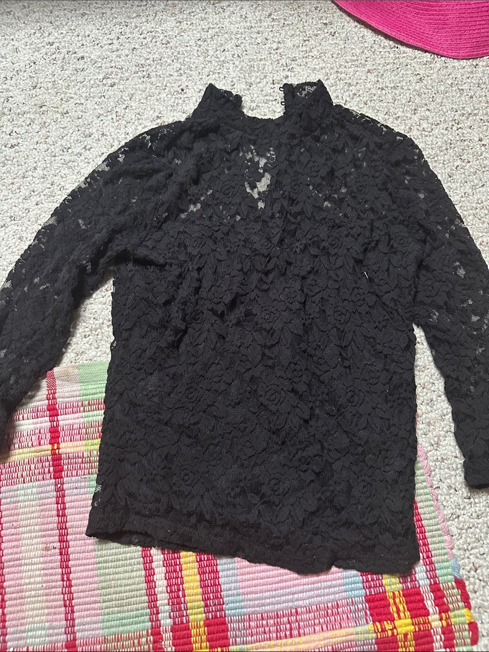 Black Lace Mock Neck Long-Sleeve Top